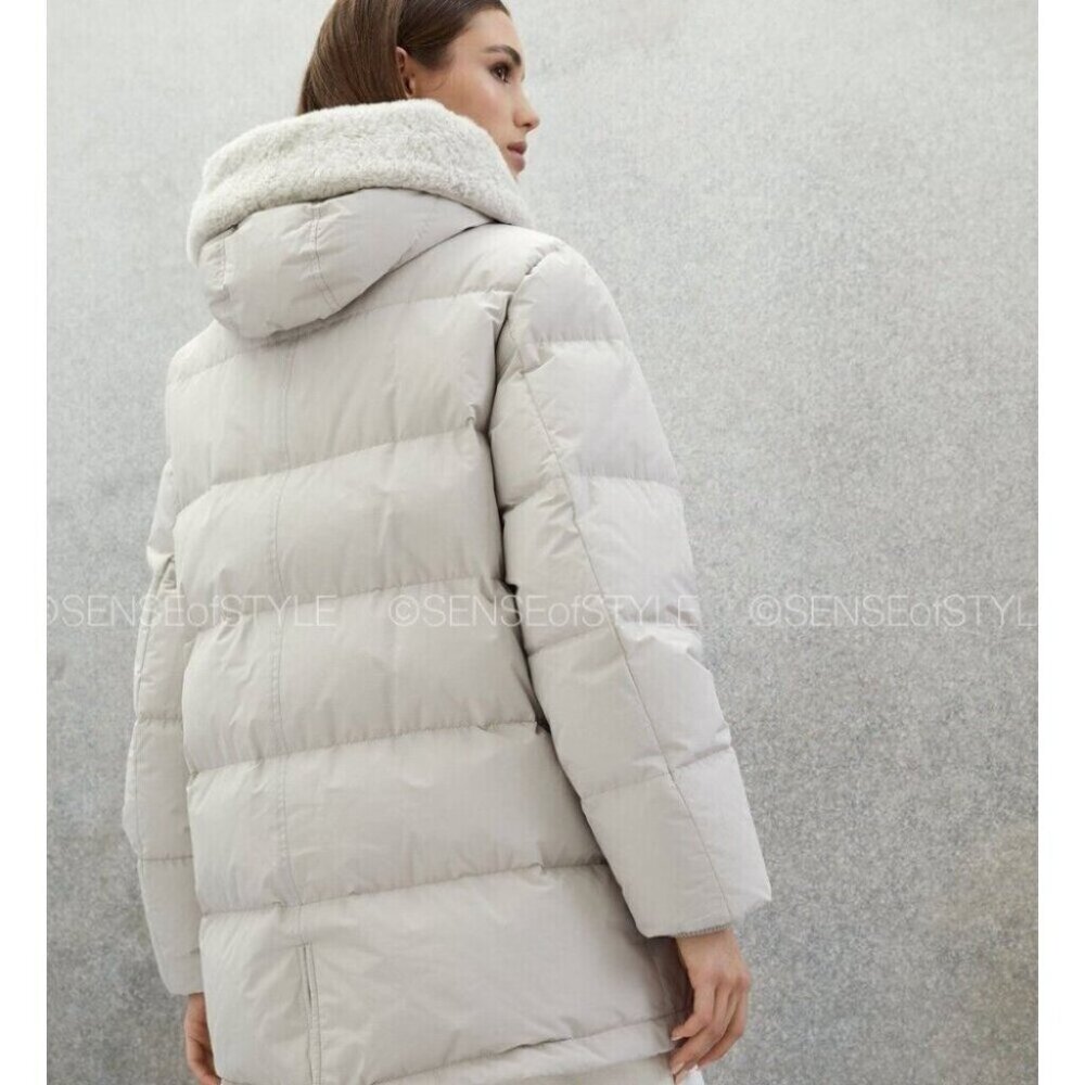 Brunello Cucinelli Women's Puffer Jacket with Fur Collar Monili trim size S 40 - Picture 5 of 10